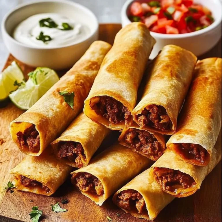 Plate of crispy Beef and Cheese Taquitos ready to enjoy