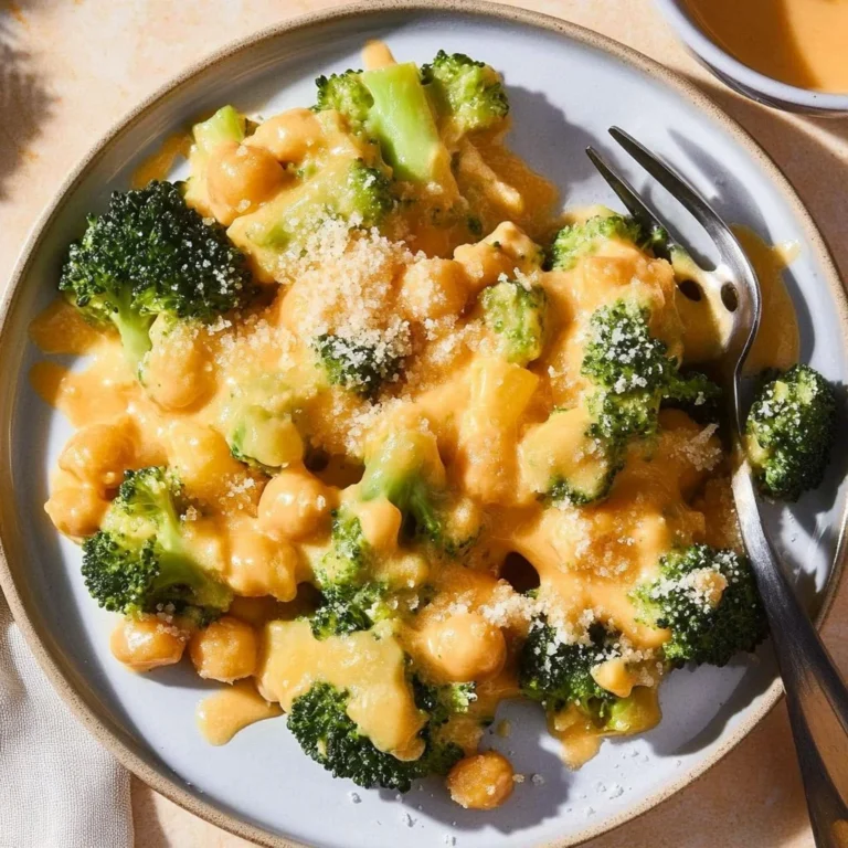 Cheesy broccoli cheddar chickpea skillet, a healthy and flavorful dish