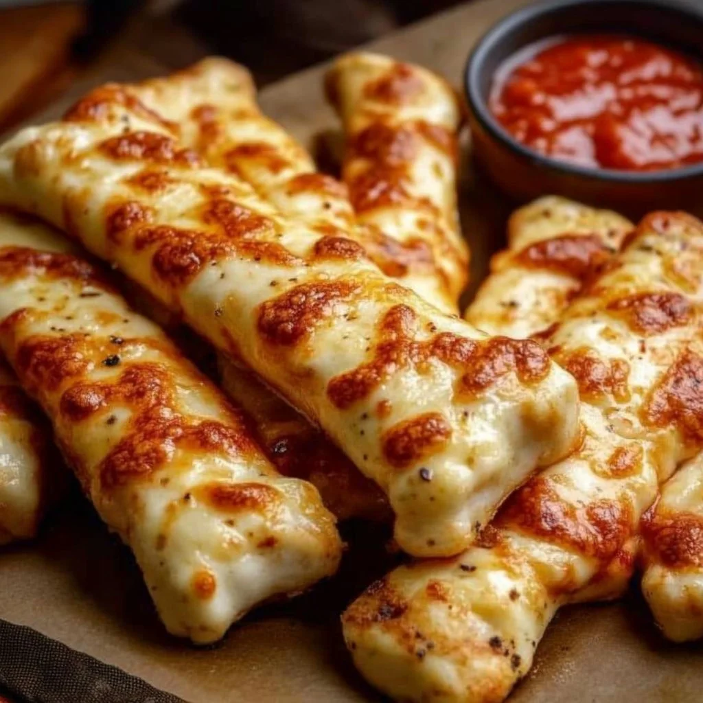 Cheesy Halloween breadstick bones arranged on a spooky platter.