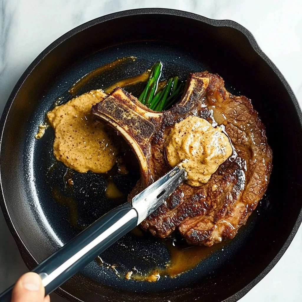 Cooked Cowboy Butter Steak topped with herb-infused butter for enhanced flavor