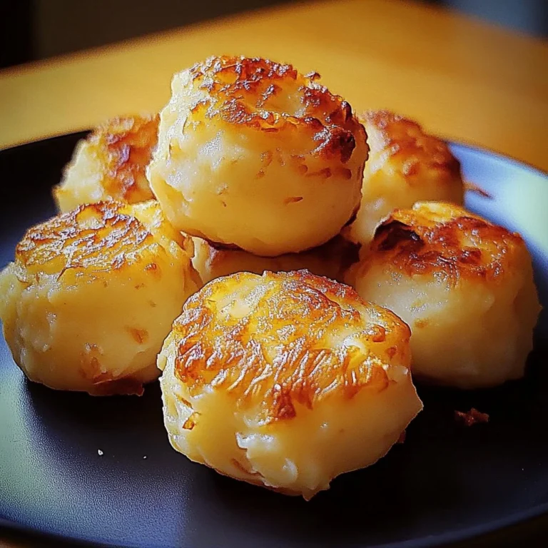 Delicious homemade mashed potato cheese puffs served on a plate.