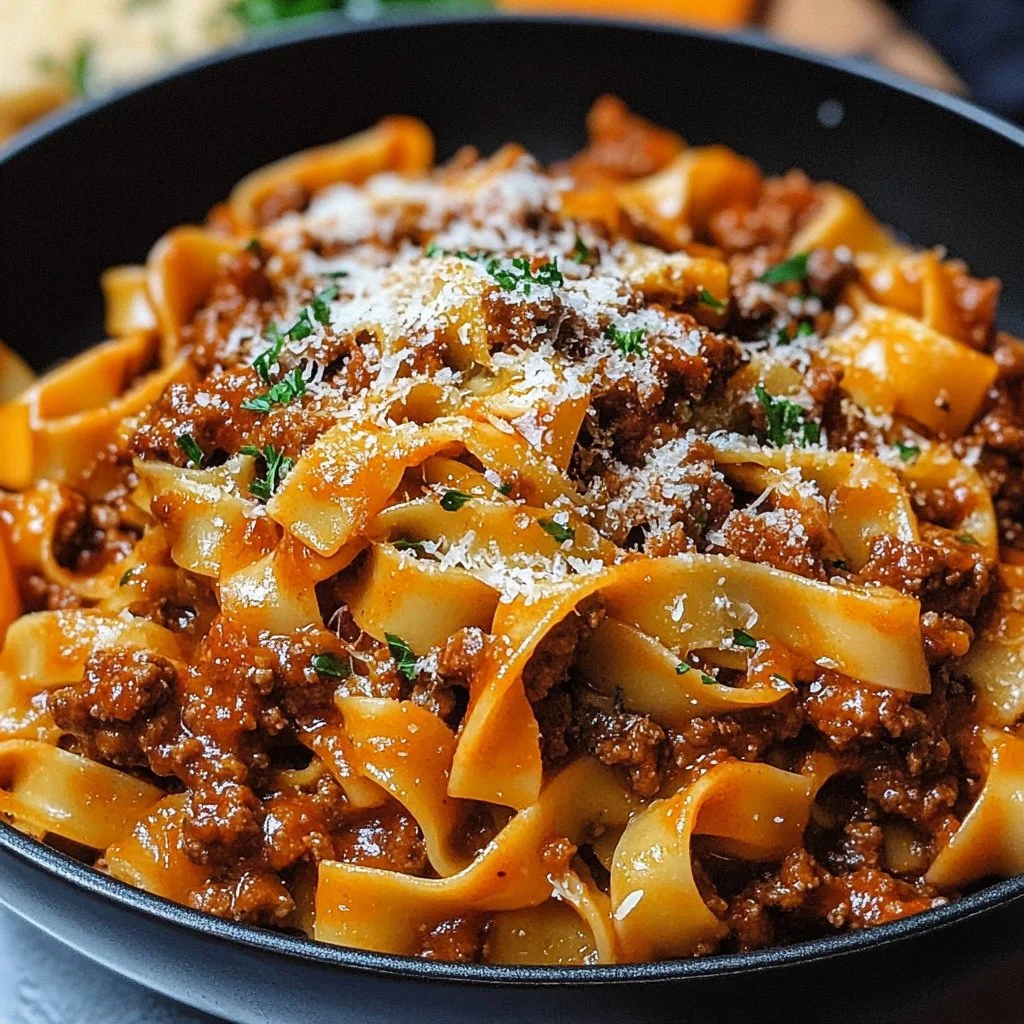 Delicious One Pot Short Rib Bolognese served in a bowl with fresh herbs