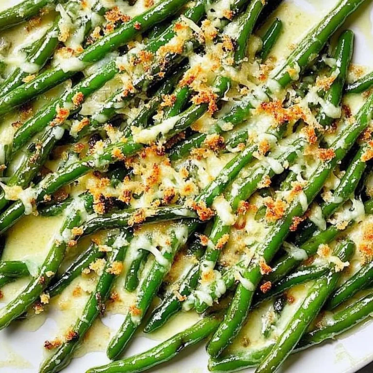 Plate of Parmesan Roasted Green Beans garnished with cheese and herbs