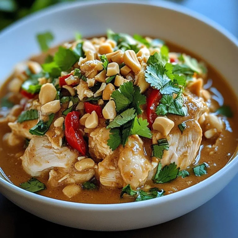 Delicious slow cooker Thai peanut chicken served with vegetables and rice
