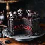 Spooky Black Velvet Halloween Cake decorated with eerie designs and vibrant colors.