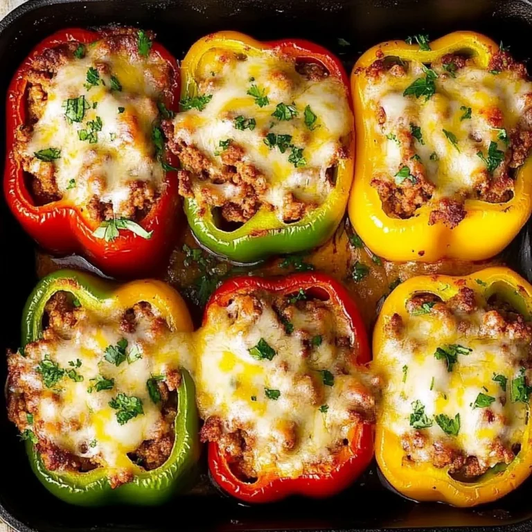 Colorful stuffed bell peppers filled with a savory mixture of rice and vegetables.
