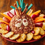 Delicious Turkey Cheese Ball served on a platter with crackers and vegetables