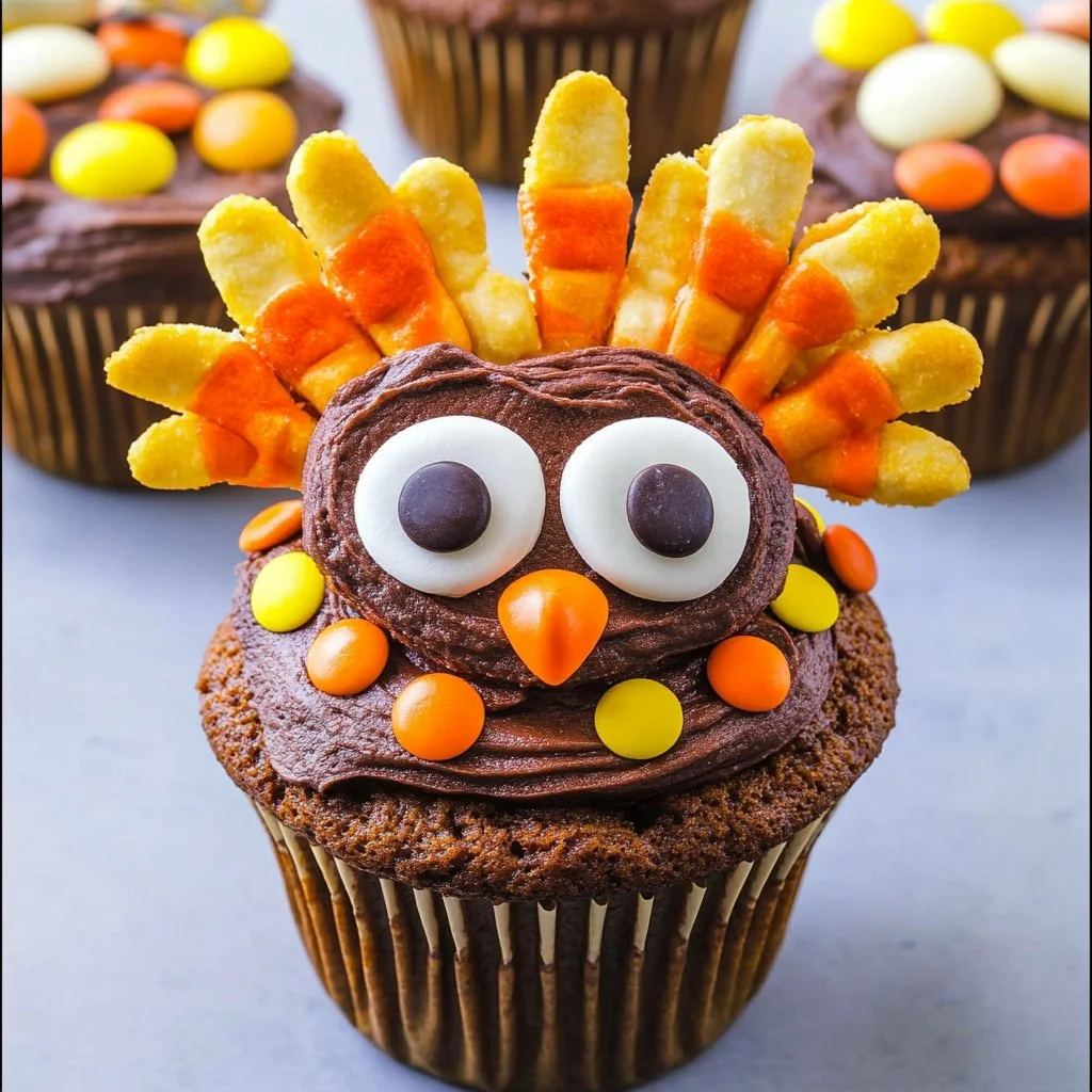 Deliciously decorated Turkey Cupcakes for Thanksgiving