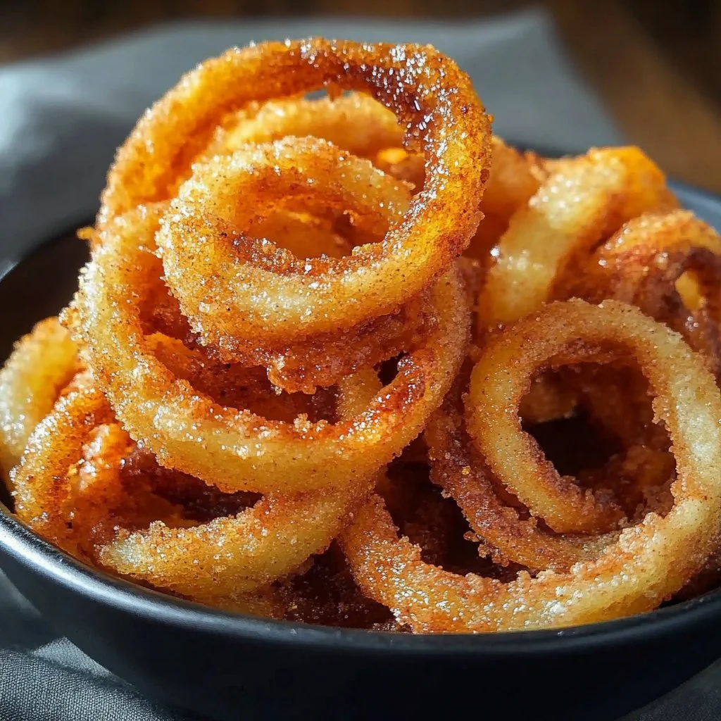 Delicious apple cinnamon curly fries drizzled with caramel sauce