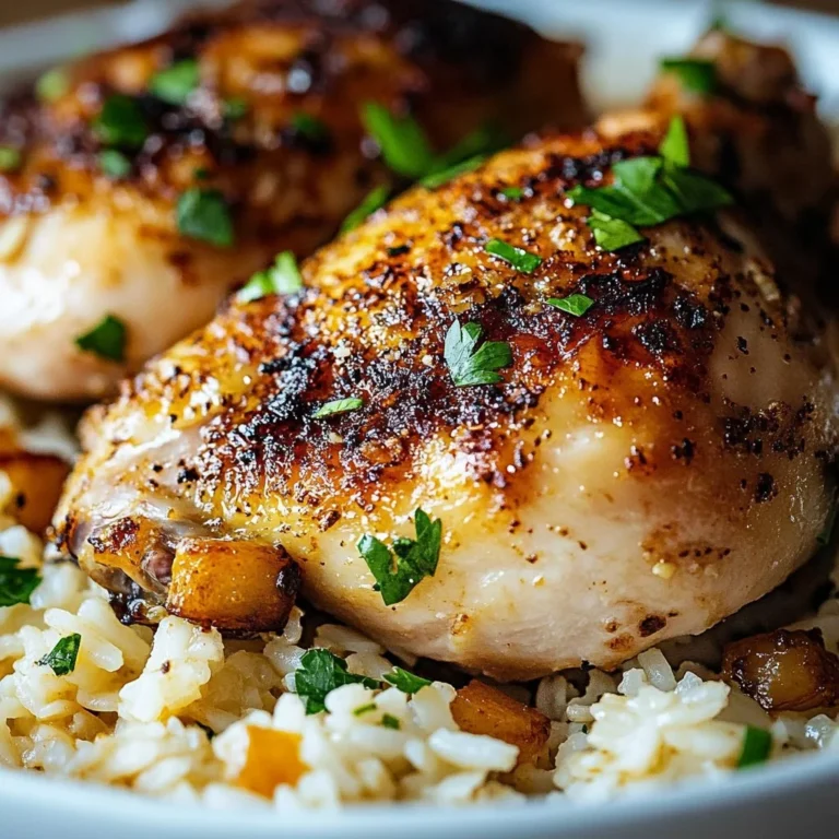 Baked chicken served with flavorful rice on a plate