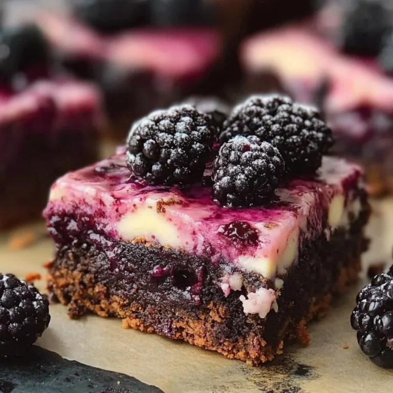 Delicious blackberry cheesecake brownies with a creamy cheesecake layer and fresh blackberries.