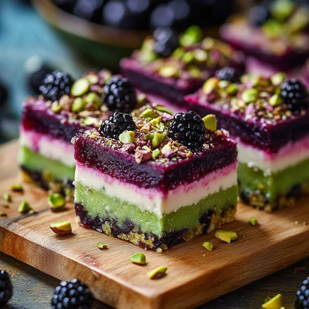 Delicious Blackberry Pistachio Dream Bars with vibrant berries and nuts