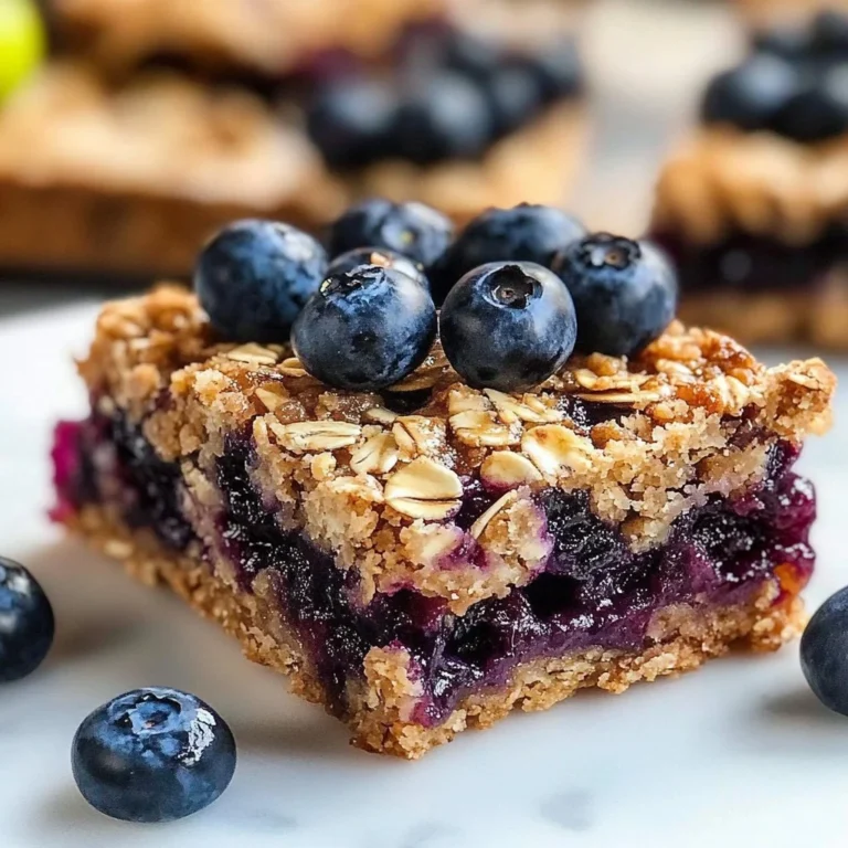 Homemade blueberry oatmeal bars ready to eat, featuring fresh blueberries and oats.
