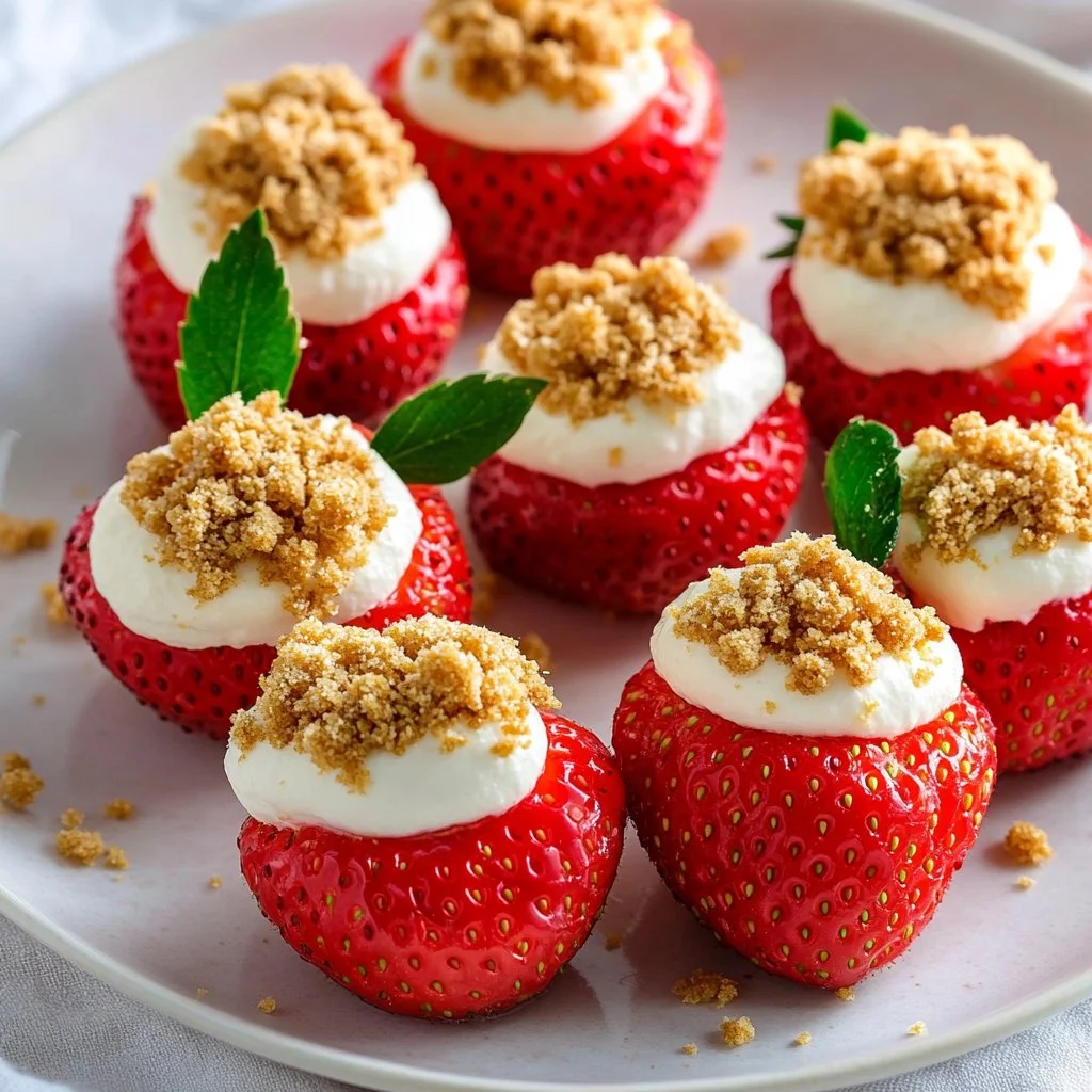 Cheesecake stuffed strawberries topped with a creamy filling and fresh fruit