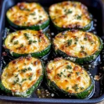 Cheesy garlic zucchini steaks with melted cheese and herbs