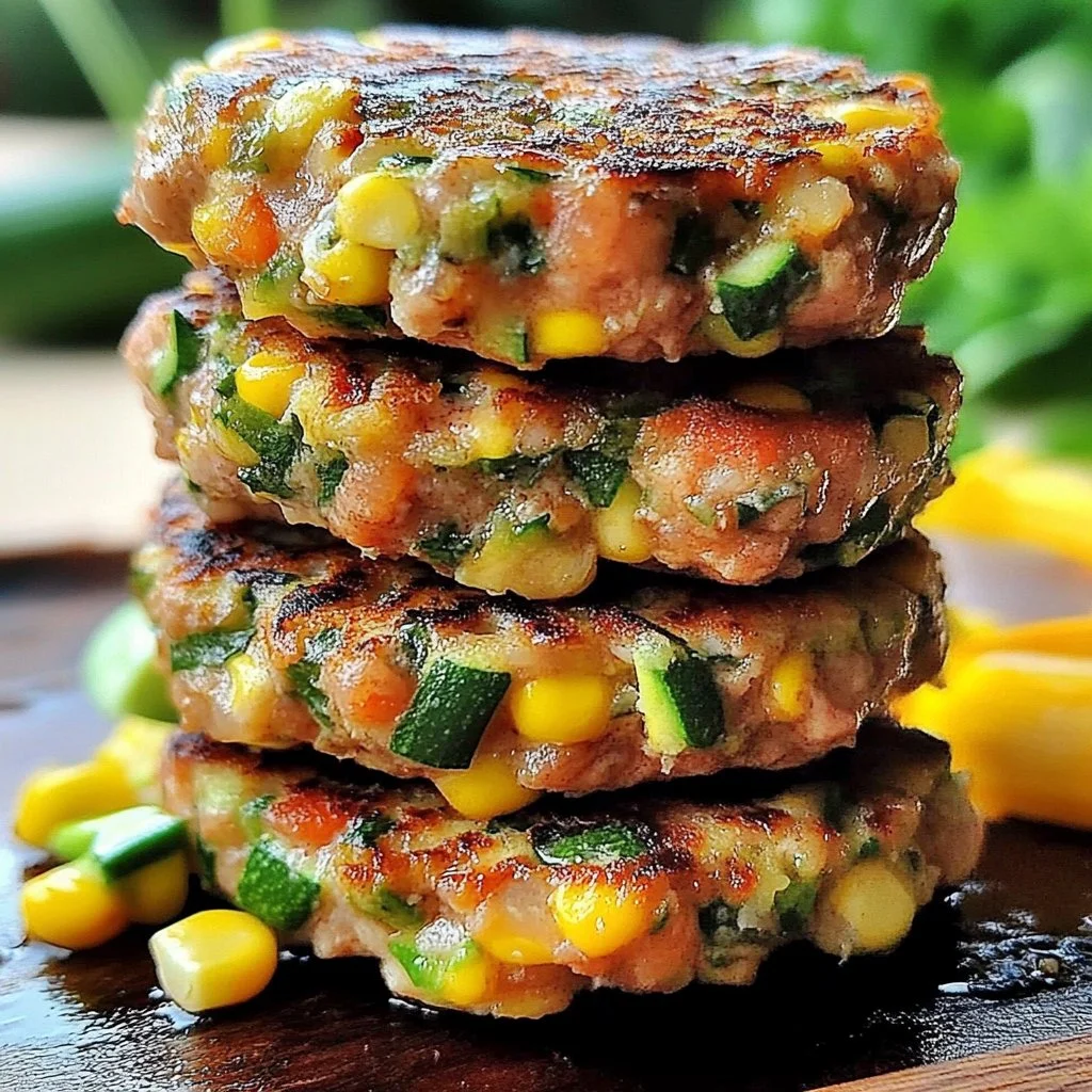 Delicious Chicken Zucchini and Corn Burgers on a plate