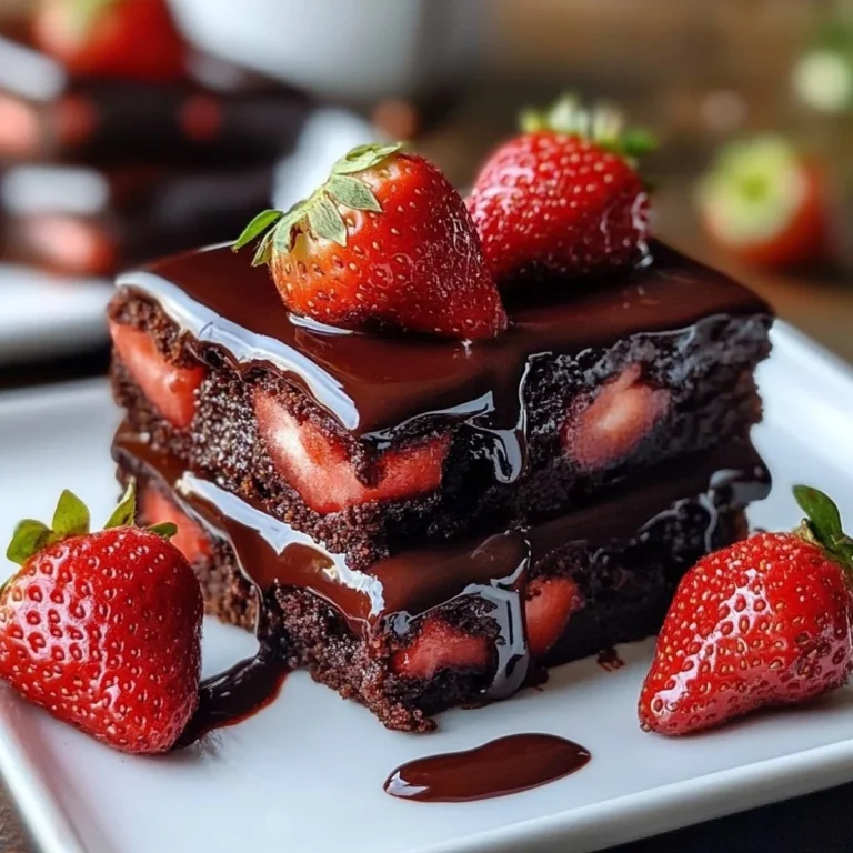 Delicious chocolate covered strawberry brownies on a white plate