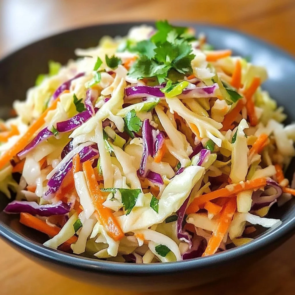 Bowl of classic coleslaw with shredded cabbage and carrots