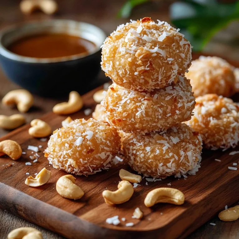 Coconut Cashew Pineapple Bites arranged on a wooden platter, showcasing tropical flavors.