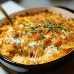 Delicious Doritos casserole with chicken served in a baking dish