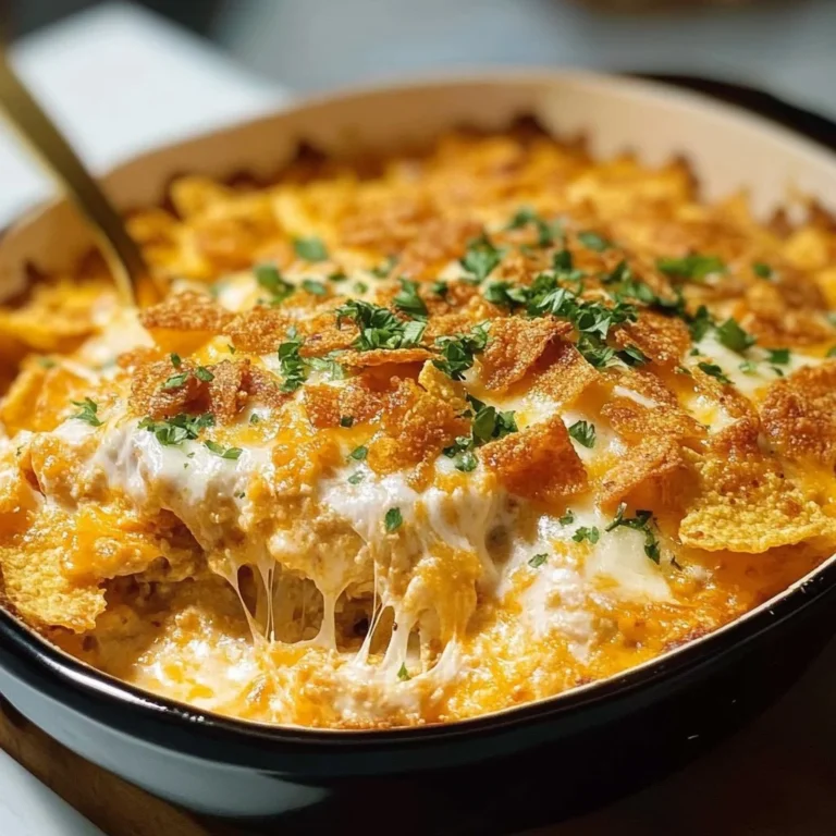 Delicious Doritos casserole with chicken served in a baking dish