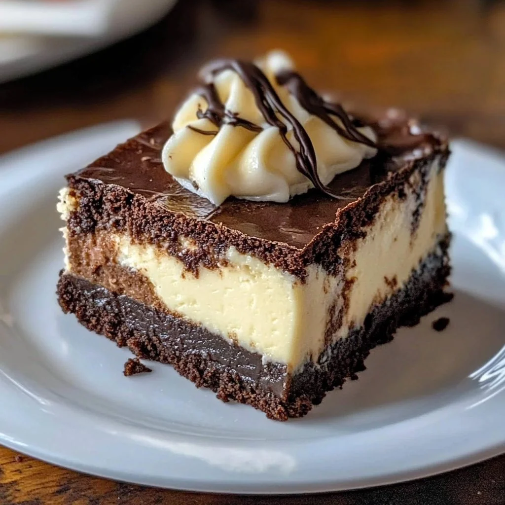 Delicious brownie cheesecake with a fudgy brownie base and creamy cheesecake topping