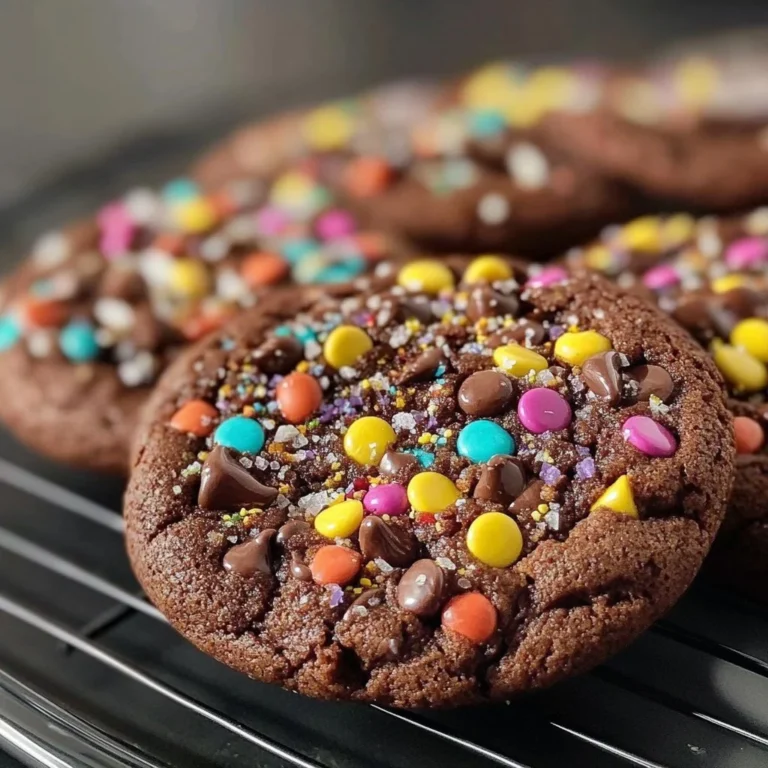 Delicious fudgy Cosmic Brownie Cookies topped with colorful sprinkles.