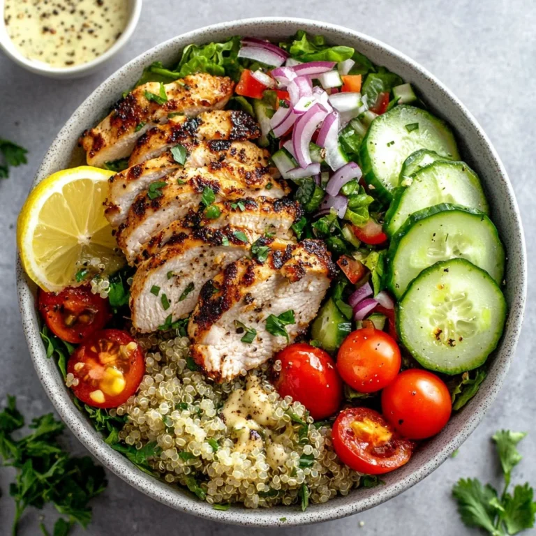 Healthy Greek Chicken Bowl with fresh vegetables and feta cheese