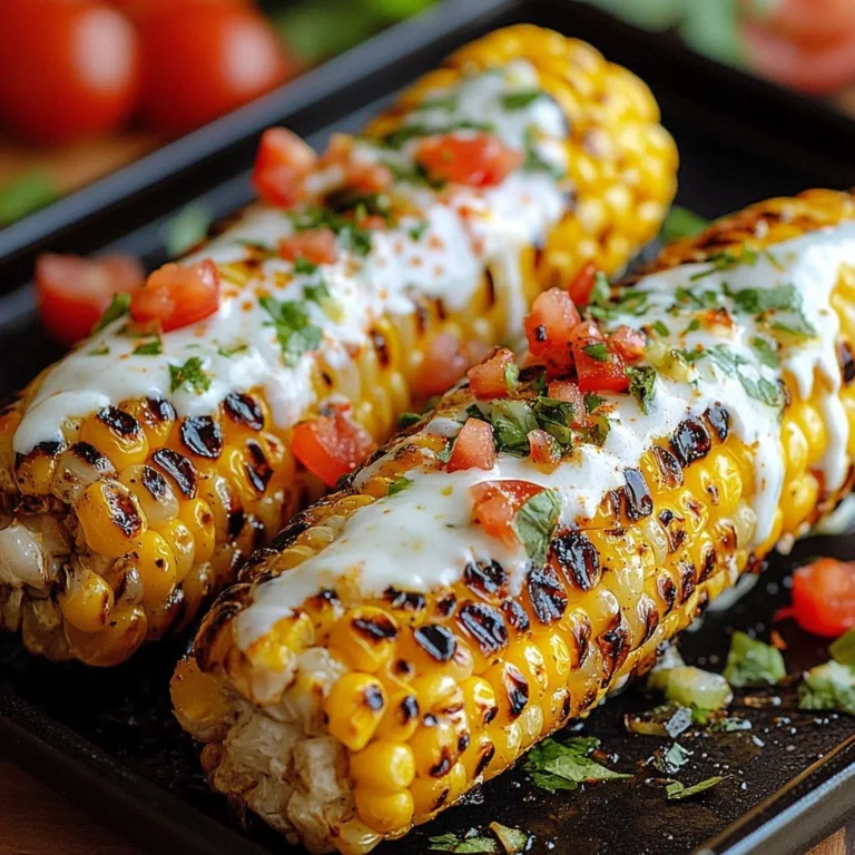 Delicious Grilled Buffalo Corn drizzled with spicy sauce on the grill
