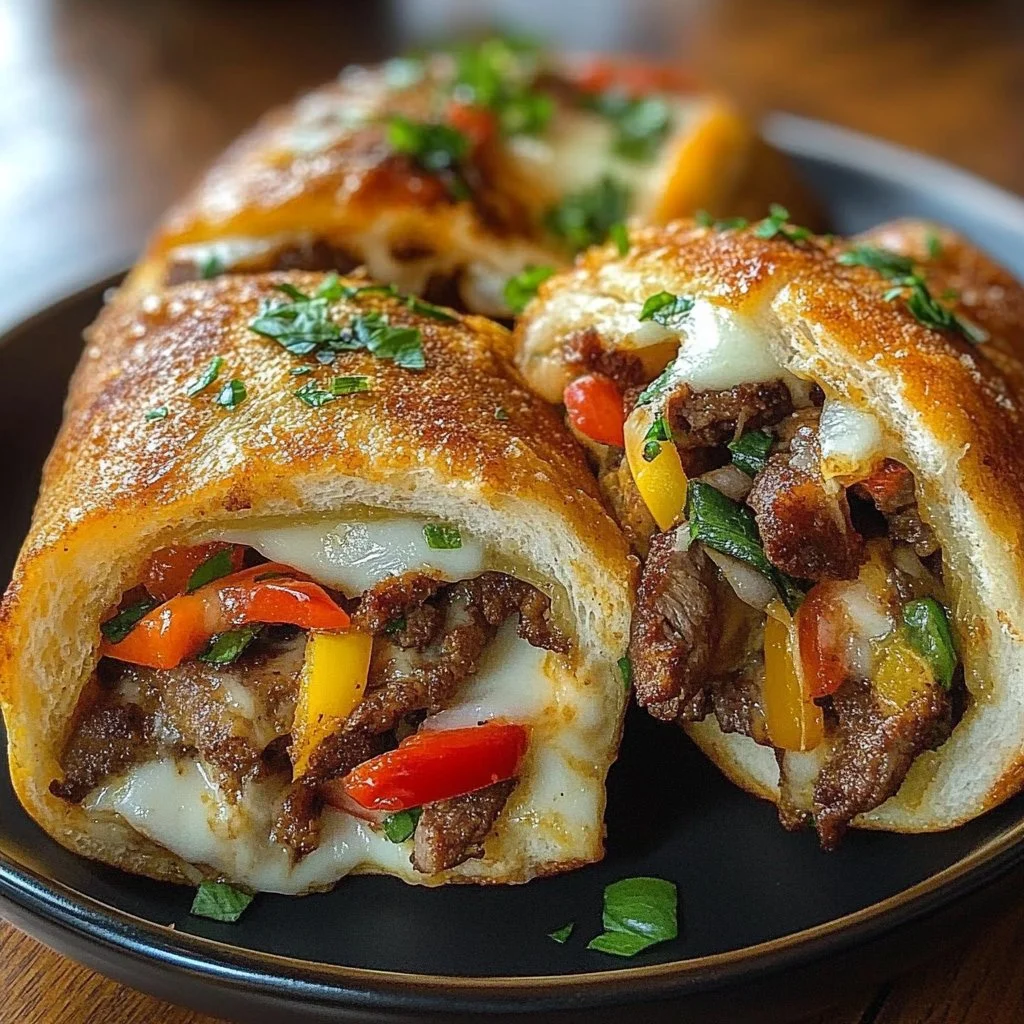 Keto Philly Cheesesteak Rolls with meat and cheese on a plate