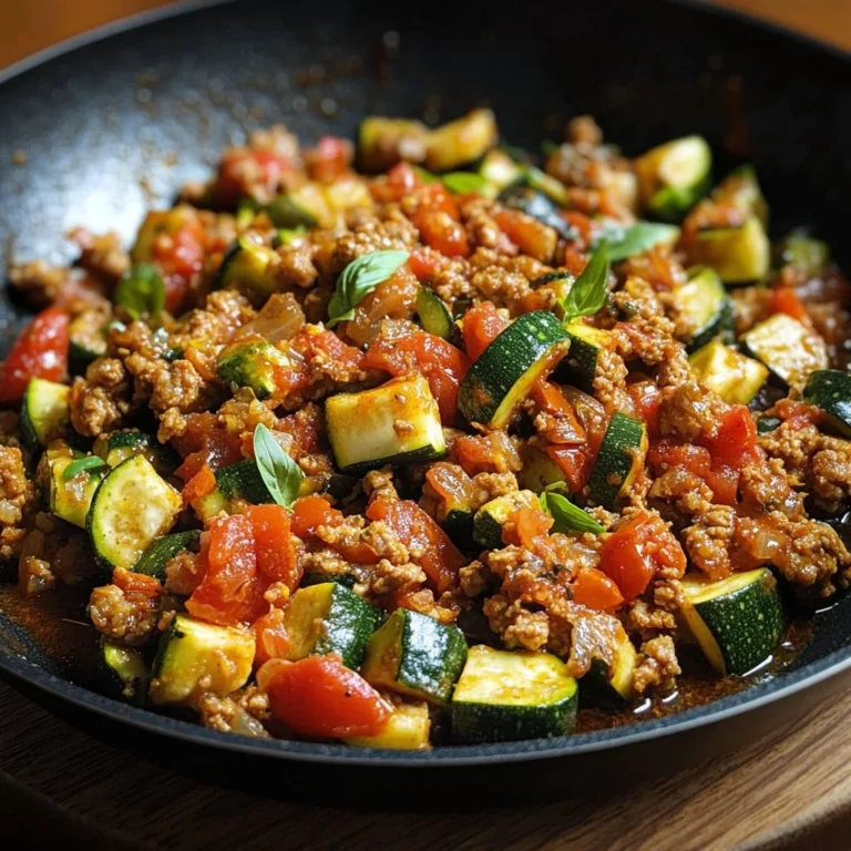 Low carb turkey zucchini skillet with turkey and colorful vegetables