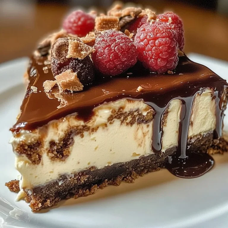 Slice of Millionaire’s Cheesecake topped with chocolate and caramel sauce