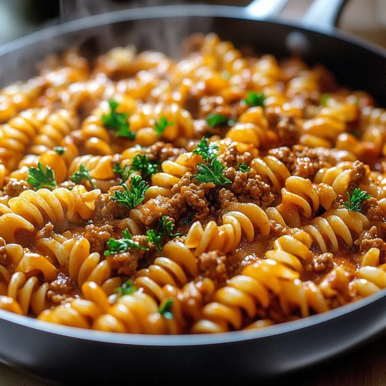 Quick one-pot pasta with meat sauce in a skillet