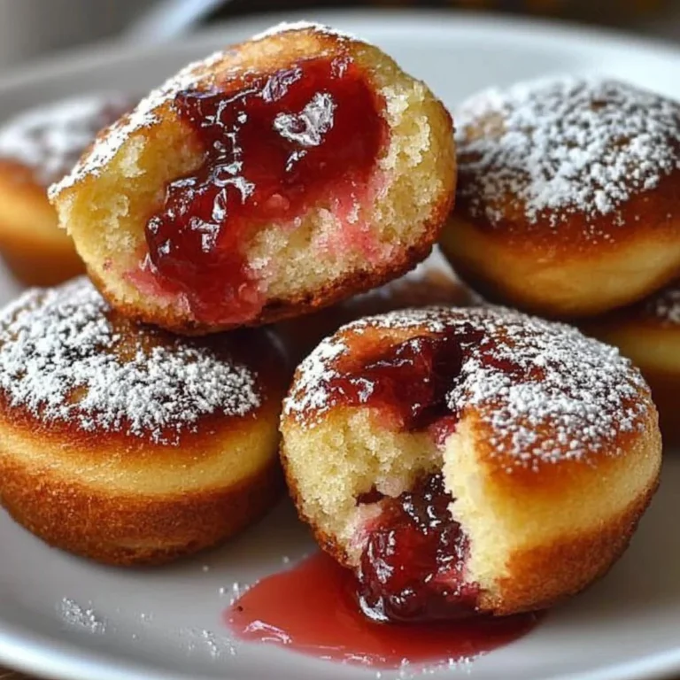Raspberry filled donut muffins on a plate, ideal for brunch or dessert.