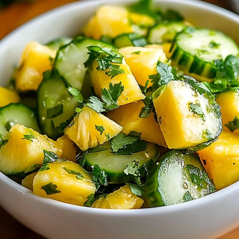 Bowl of refreshing pineapple cucumber salad with vibrant tropical ingredients.