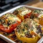 Baked ricotta stuffed peppers filled with cheese and herbs