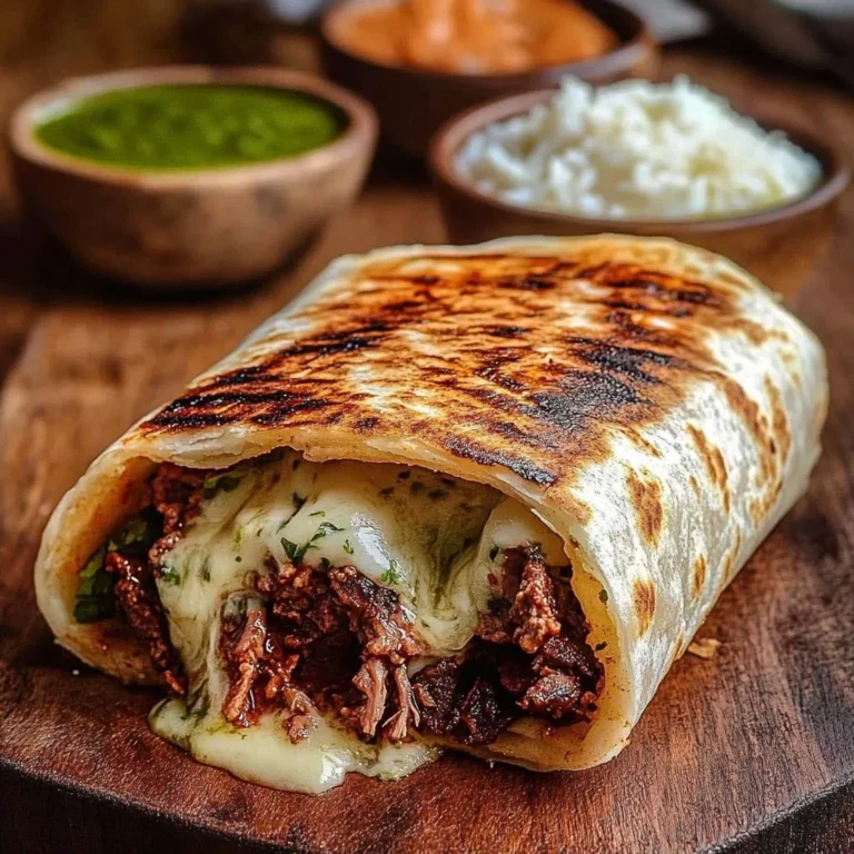 Smoked beef rib burrito with seasoned meat and fresh toppings wrapped in a tortilla