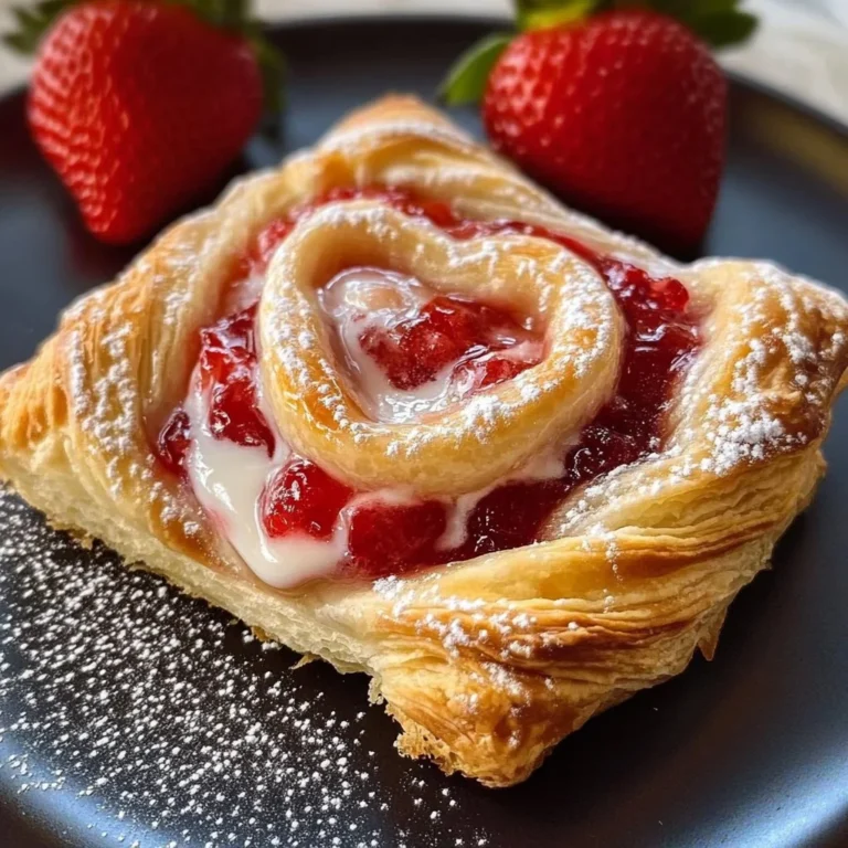 Freshly baked Strawberry Cream Cheese Danish with flaky pastry and vibrant strawberries