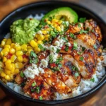 Delicious Street Corn Chicken Rice Bowl with grilled chicken and fresh corn