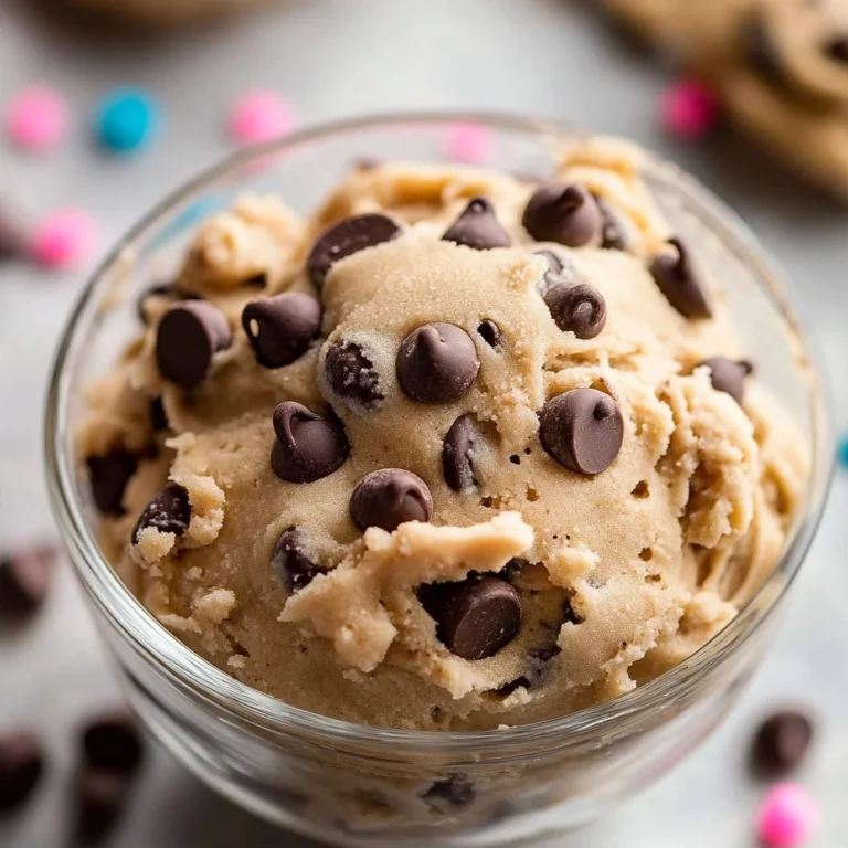 Delicious homemade edible cookie dough in a bowl with chocolate chips