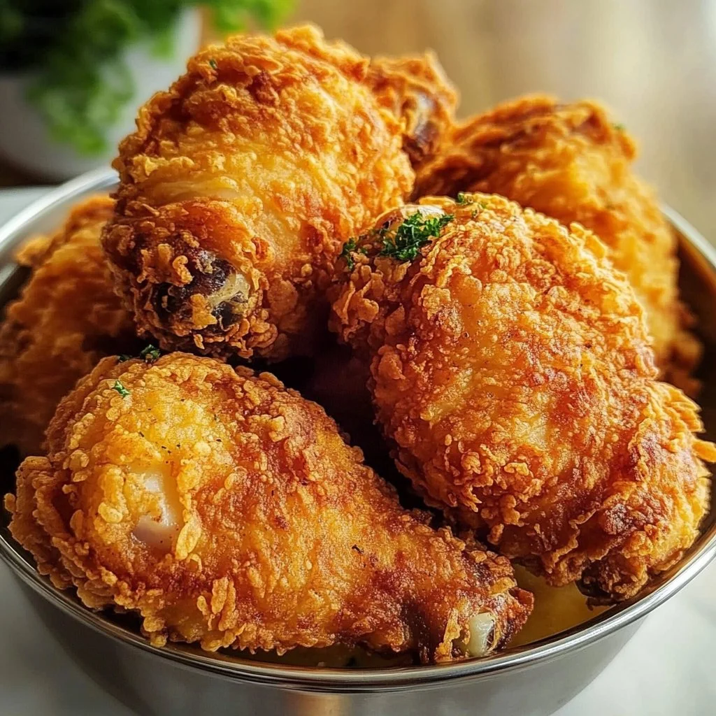 Delicious southern fried chicken served with crispy golden crust