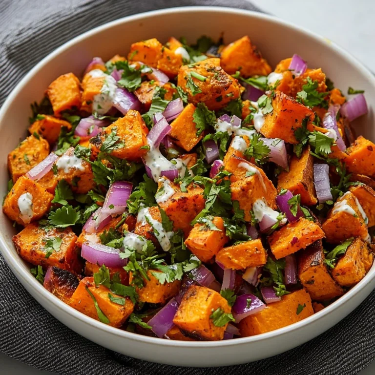 A vibrant bowl of sweet potato salad featuring colorful vegetables.
