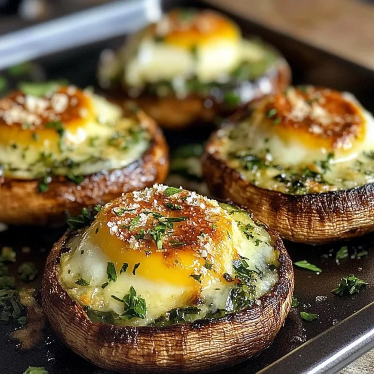 Avocado and egg stuffed mushrooms, a healthy vegetarian breakfast option.
