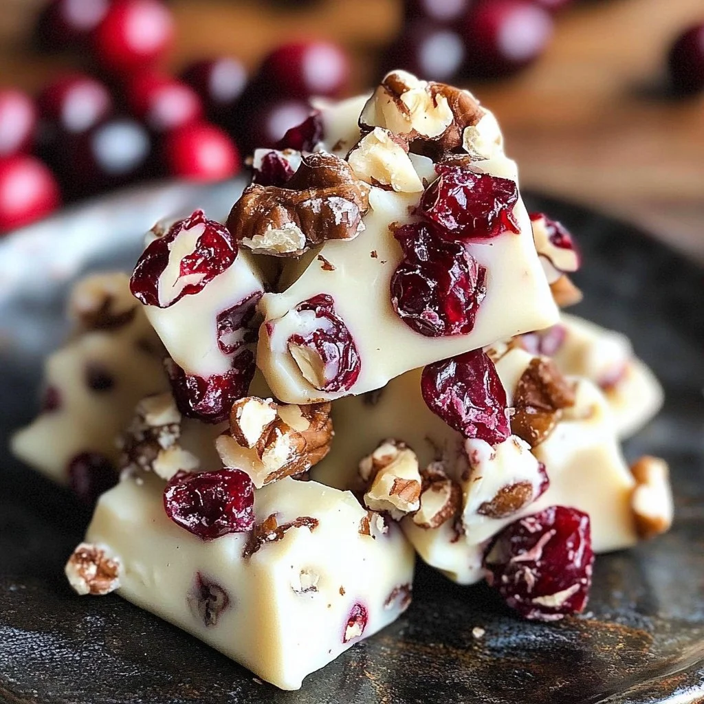 White chocolate cranberry pecan clusters on a plate