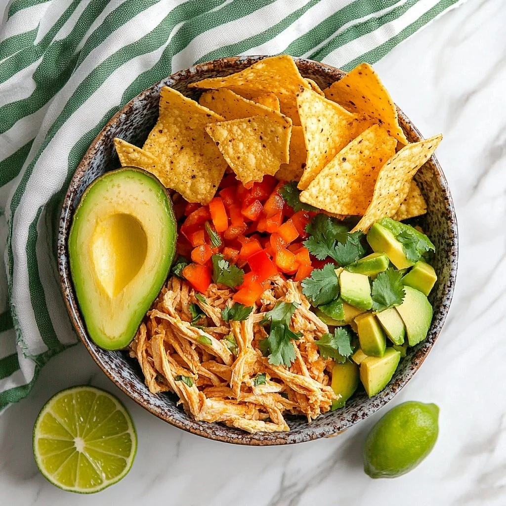 Slow Cooker Fajita Salsa Chicken served with toppings