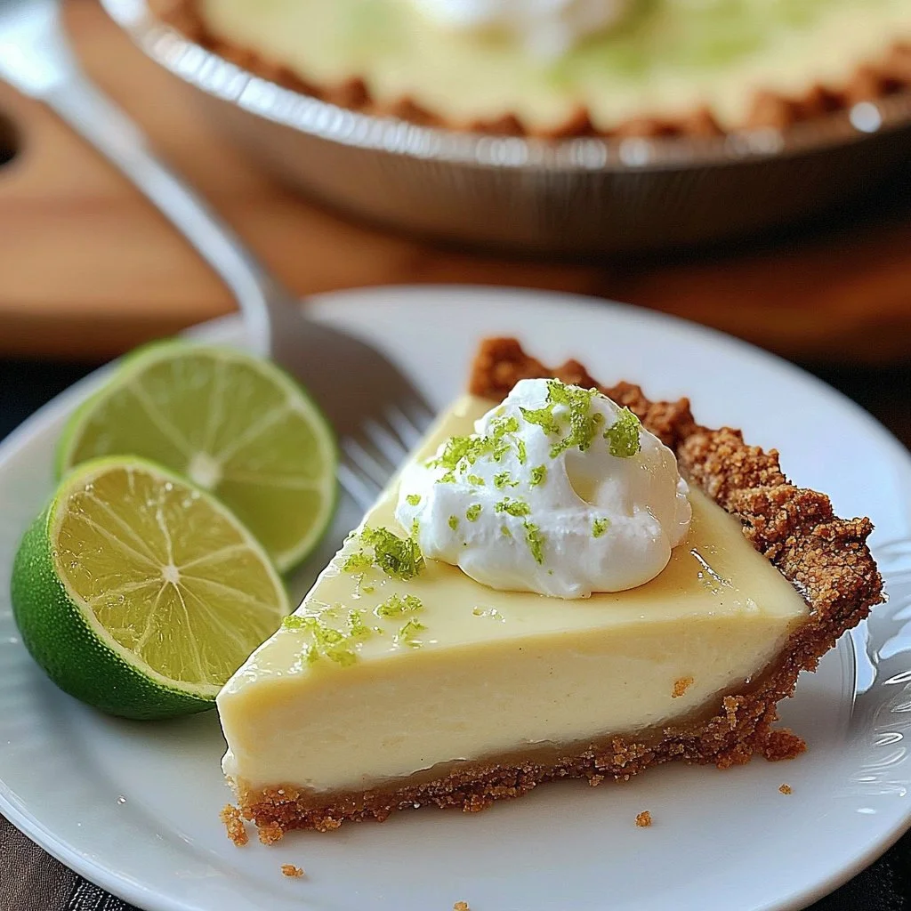 Delicious slice of best key lime pie with a crispy crust and vibrant green filling