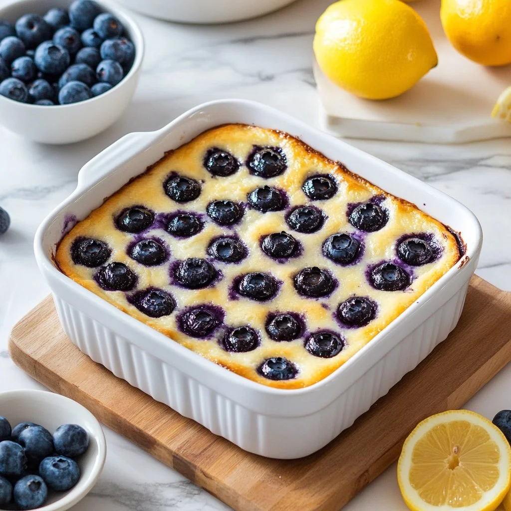Delicious blueberry cottage cheese breakfast bake served in a dish