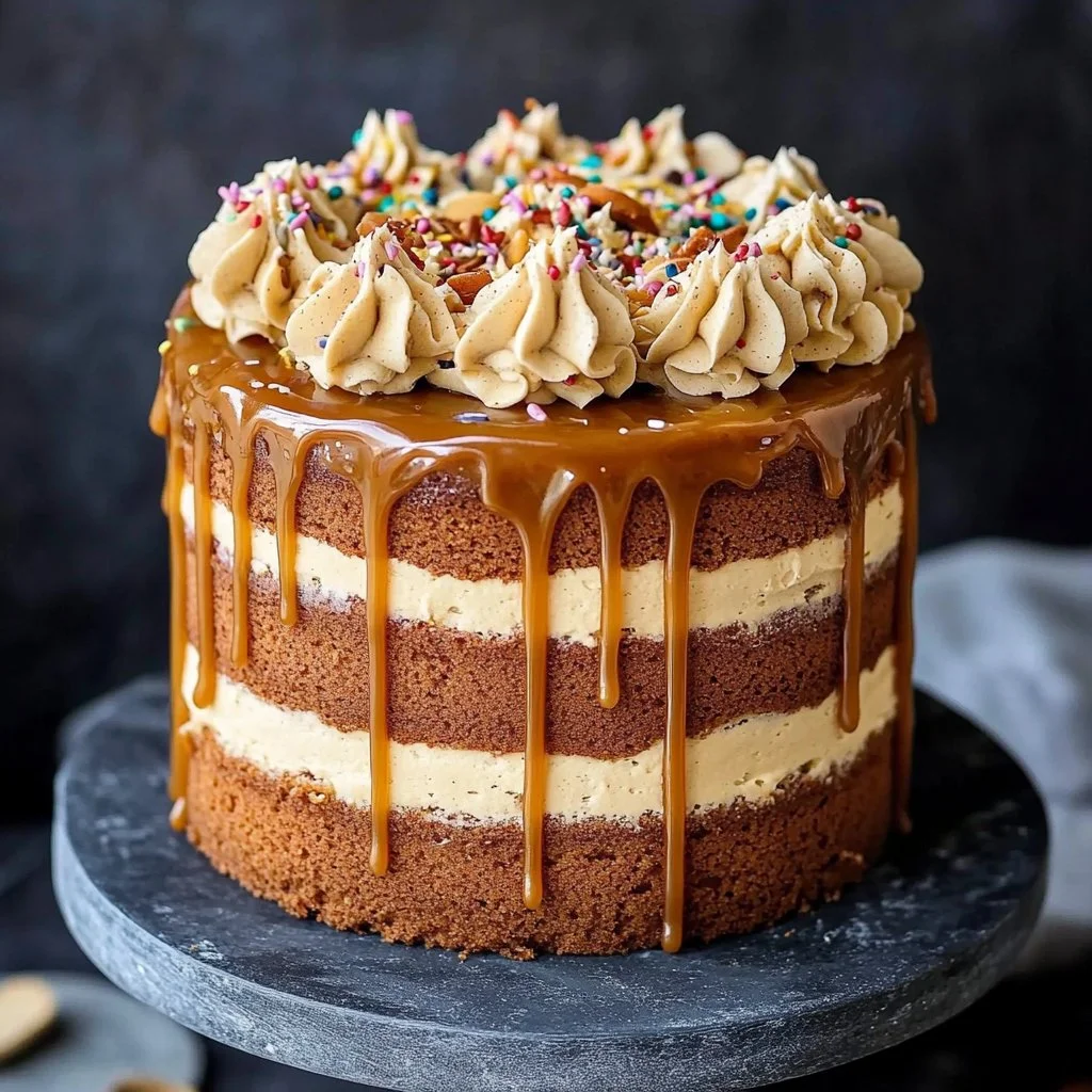 Delicious caramel ginger cake with a rich caramel drizzle and ginger flavor