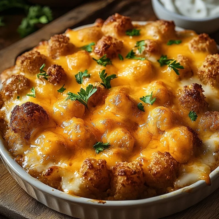Cheesy Meatloaf and Tater Tot Bake dish served on a plate