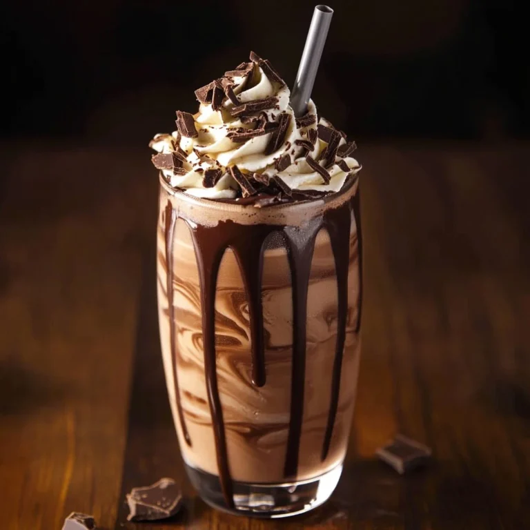 Delicious homemade chocolate protein shake in a glass